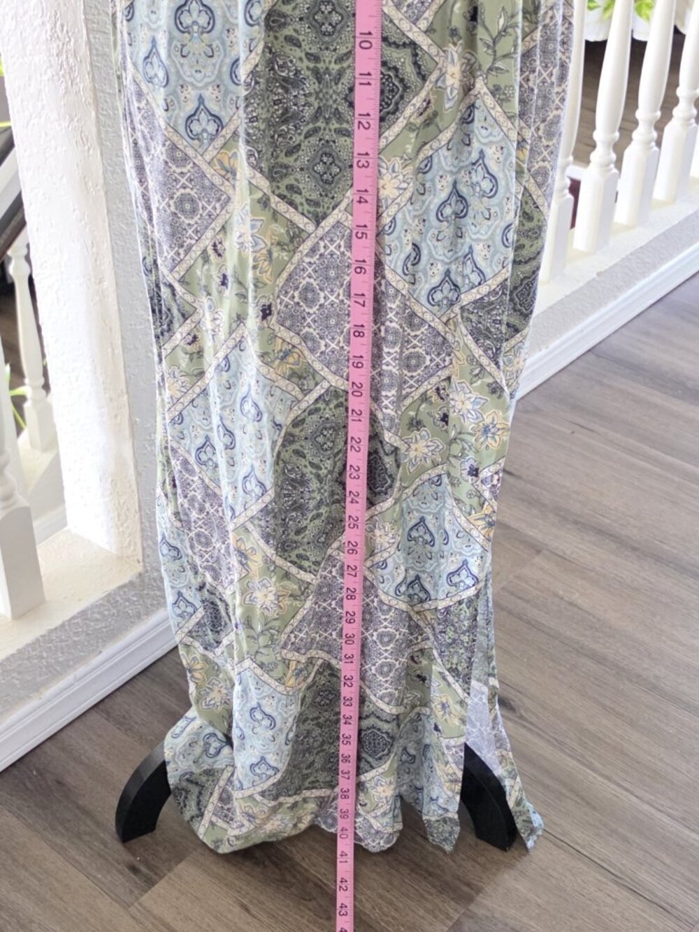 Inspired Hearts Green/Blue Paisley Rayon Maxi Dress V-Neck Spaghetti Strap Large - Picture 5 of 7